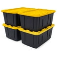 thumbnail image 1 of TOUGH BOX 27 Gal Stackable Storage Totes w/ Lids, Black and Yellow (4 pack), 1 of 5