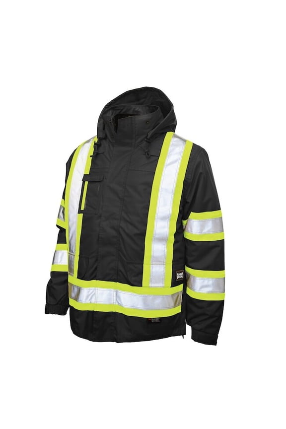 Men's Hi-Vis 5-in-1 Safety Jacket, 300D Poly Oxford with PU Coating, Black, L