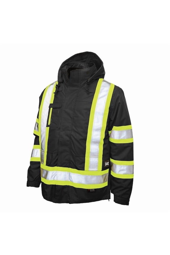 Men's Hi-Vis 5-in-1 Safety Jacket, 300D Poly Oxford with PU Coating, Black, 2XL S42621