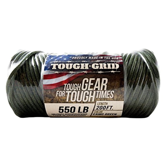 TOUGH-GRID 550lb Camo Green Paracord/Parachute Cord - 100% Nylon Mil-Spec Type III Paracord Used by The US Military, Great for Bracelets and Lanyards, 50Ft. - Camo Green