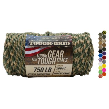TOUGH-GRID Premium 750lb Paracord / Parachute Cord - 100% Nylon Mil-Spec Type IV Paracord Used By The US Military, Great For Bracelets And Lanyards - Made In The USA * TOUGH-GRID