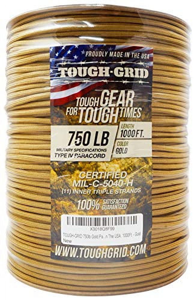 TOUGH-GRID 750lb Gold Paracord/Parachute Cord - Genuine Mil