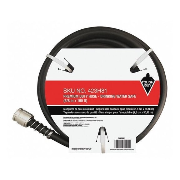 TOUGH GUY 423H81 Water Hose,Cold,PVC,100 ft.,Black
