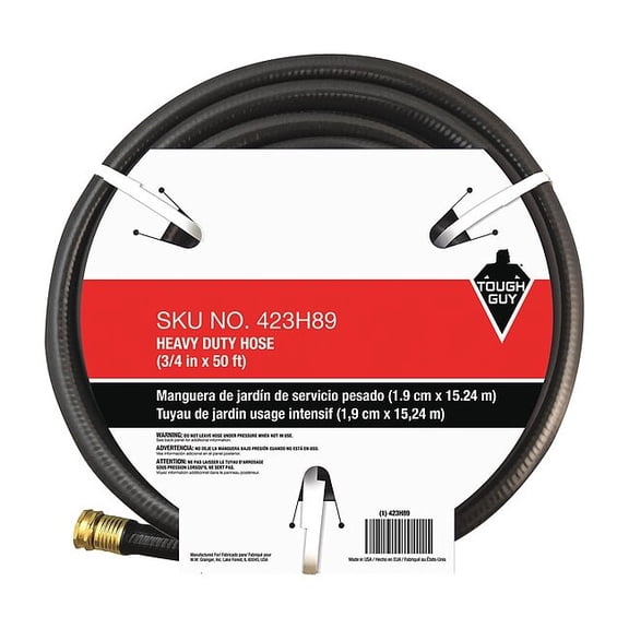 TOUGH GUY 423H89 Water Hose,Cold,PVC,50 ft.,Black