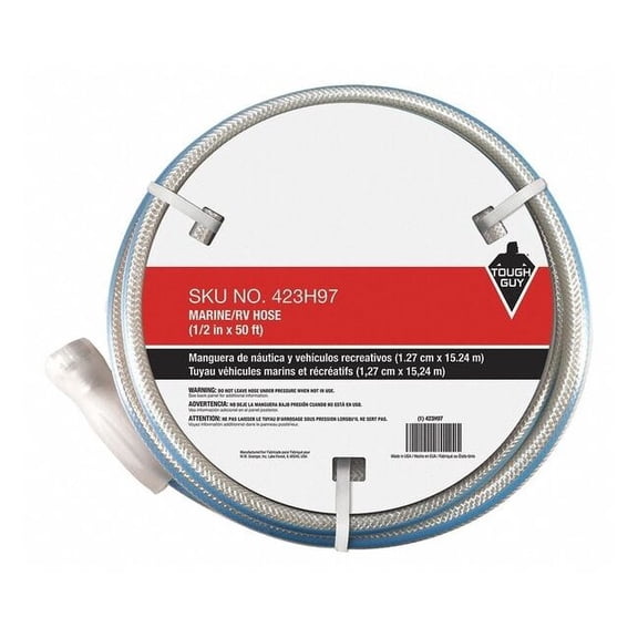 TOUGH GUY 423H97 Water Hose,Cold,PVC,50 ft.,White