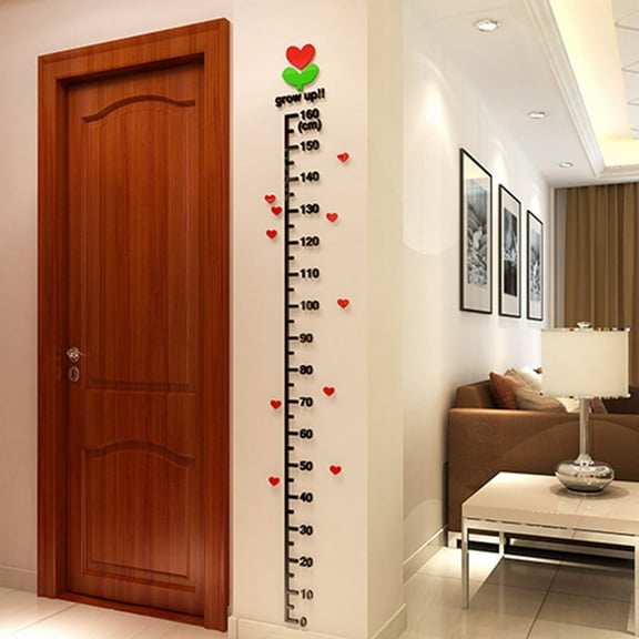 TOUMENY 1.6M Acrylic Height Ruler Wall Sticker, DIY Crystal Measure Chart Decal for Room, Removable Waterproof Flower Wall Stickers for Bedroom Living Room Nursery Decor