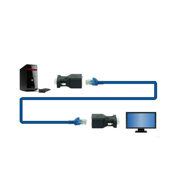TOUMENY 1 Pair VGA Extender Male Female to LAN RJ45 CAT5 20M, VGA to RJ45 Adapter for PC Laptop DVR, Video Signal Extender over Ethernet Cable for TV Projector Monitor