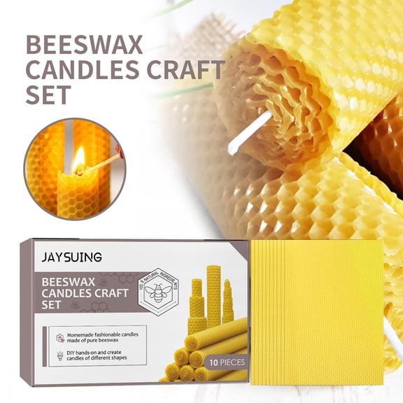 TOUMENY 10 Beeswax Sheets for Candle Making, DIY Candle Craft Kit with Wicks, Pure Beeswax Plates for Rolling Candles, Homemade Beeswax Candles Set for Crafting