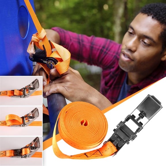TOUMENY 25mm Cargo Binding Belt Tensioner Ratchet, Heavy Duty Polyester Straps with 1760LBS Break Strength, Adjustable 5000mm Loop Tie Down Strap for Kayak Canoe Surfboard Boat Roof Rack Outdoor