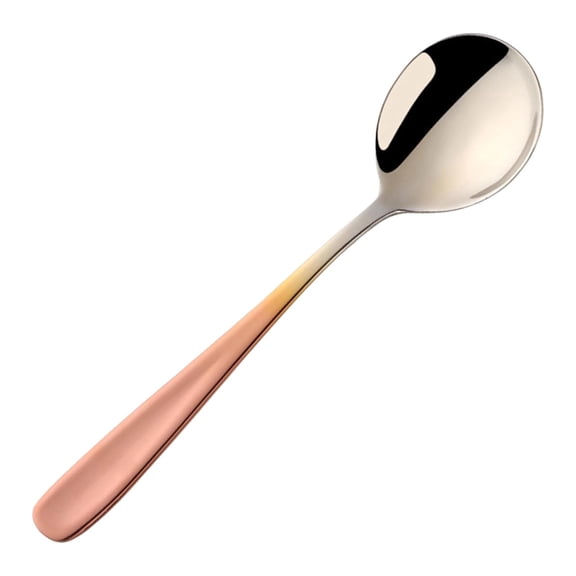 TOUMENY 304 Stainless Steel Dinner Spoon, Thickened Flat Handle Soup Spoon, Rust Resistant Ergonomic Cutlery for Home Restaurant Use, Pink