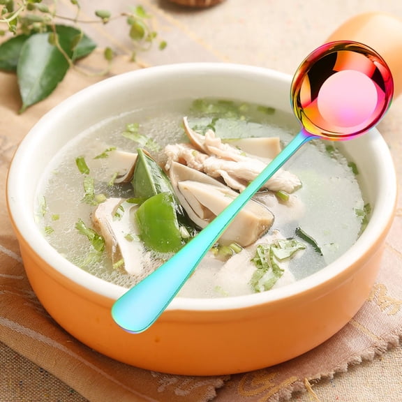 TOUMENY 304 Stainless Steel Flat Bottom Soup Spoons, Round Tip Design for Effortless Serving, Ergonomic Grip Enhances Dining Experience