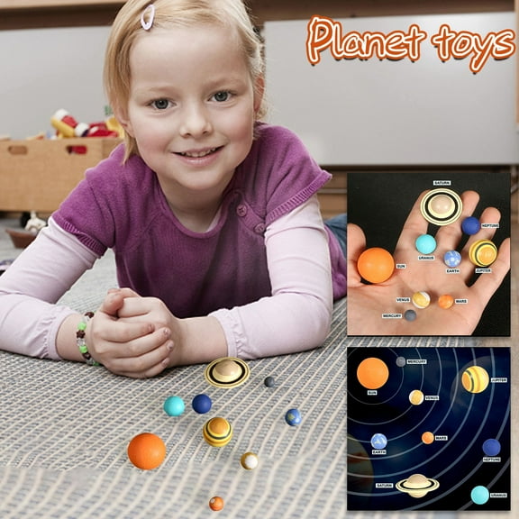 TOUMENY 3D Solar System Model, Eight Planets Creative Earth Decoration Science Educational, Hand-Painted Plastic Space Planetarium Kit for Astronomy Learning