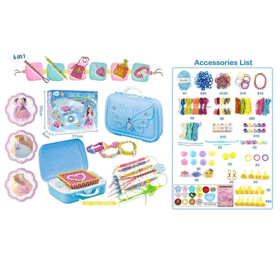 TOUMENY 6-in-1 Knitting Bracelet Making Kit DIY Arts and Crafts Set with Portable Storage Case, Friendship Bracelet Maker with Yarn Beads Elastic Bands Weaving Tools, Knitting Kits