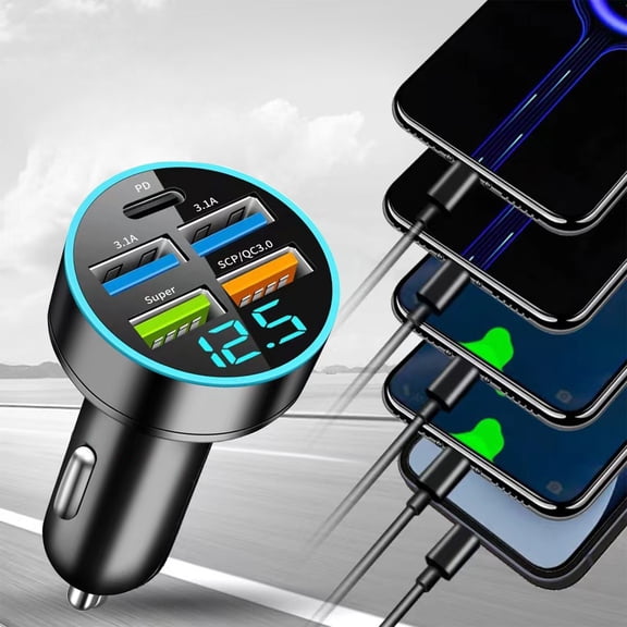 TOUMENY 66W Fast Car Charger 4 USB Ports, PD QC3.0 Quick Charge Aluminum Alloy Phone Charging Head for Smartphones Tablets, Compact Portable Car Accessory One To Four Splitter for Android