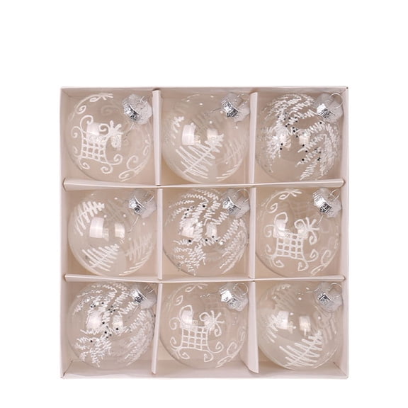 TOUMENY 9pcs Clear Plastic Christmas Tree Ornament Pendant, Hand Painted Snow Scene Hanging Decor for Party, Christmas Tree Ornament for Door Window Wedding Celebration 3.14in, White