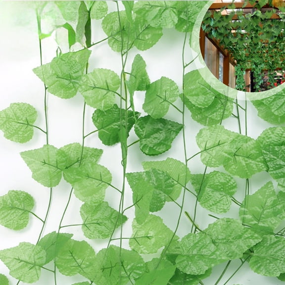 TOUMENY Artificial Grape Leaf Rattan Vines, 90.55 Inch Green Plastic Faux Hanging Garland, Lifelike Silk Leaf Ceiling Decoration for Courtyard Fence Office Home Wedding Party