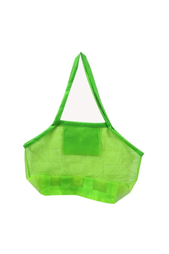 Beach Mesh Bag, 25x16 Inch Collecting Bag for Shells Sand, Zippered Mesh Beach Storage Tote with Shoulder Strap for Family Travel, Green