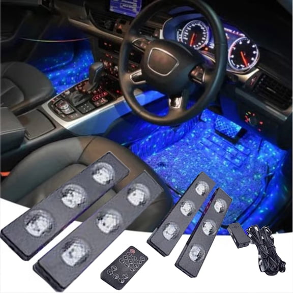 TOUMENY Car Ambient Light, 8.66 Inch USB Rechargeable Interior Lighting, Wireless Remote Control Car Ambient Lights for Dashboard Footwell, 1 Pack Black Plastic Ambient Light Set with Multiple Modes