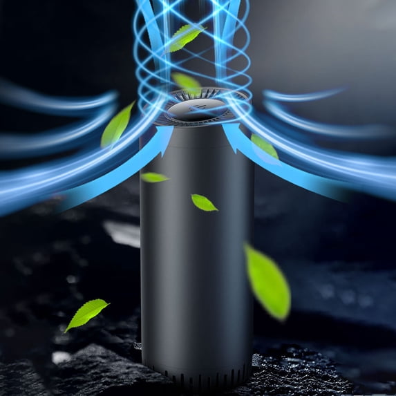 TOUMENY Car Purifier Small Portable Aluminum Alloy, Germicidal Deodorizer Odorizer with Negative Ion Purification, 360° Activated Carbon Filtration Turbo Fan for Whole Car Interior