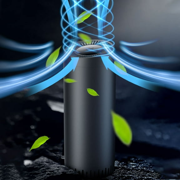 TOUMENY Car Purifier Small Portable Aluminum Alloy, Germicidal Deodorizer Odorizer with Negative Ion Purification, 360 Activated Carbon Filtration Turbo Fan for Whole Car Interior