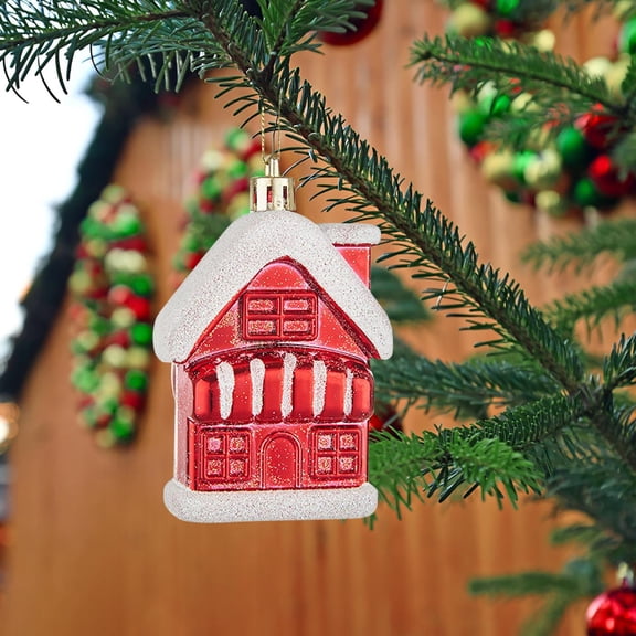 TOUMENY Christmas Snow House Pendant Set, Painted Snow House Ornament for Christmas Tree Decor, Christmas Decoration Box for Party Wedding Year 1pc, Red