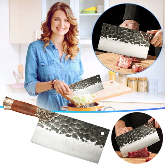 TOUMENY Cleaver Knife for Meat Cutting, Hand Forged Chef Knife High Carbon Steel, Kitchen Knife for Chopping Vegetable