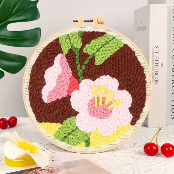 TOUMENY Coarse Yarn Punch Needle Embroidery Kit, Floral Series DIY Craft for Beginners, Complete Material Package with Tools and Instructions