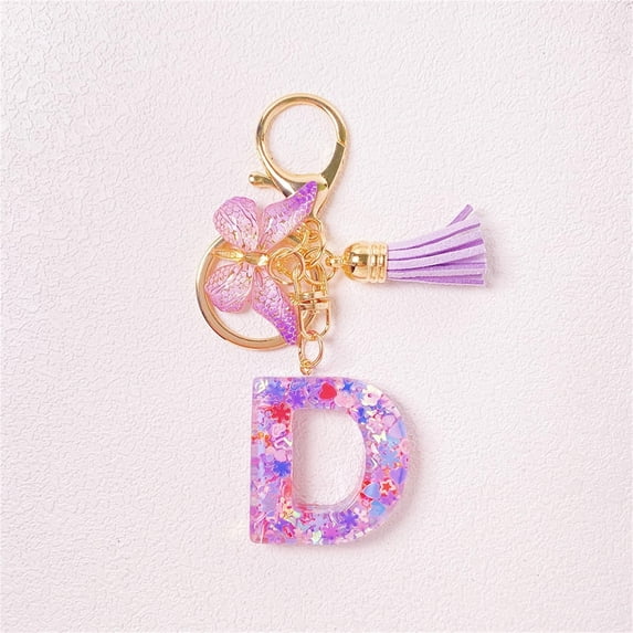 TOUMENY Custom Initial Resin Keychain, Personalized Name Keychain for Women, Fashion Tassel Accessory for Car Keys Wallets Backpacks