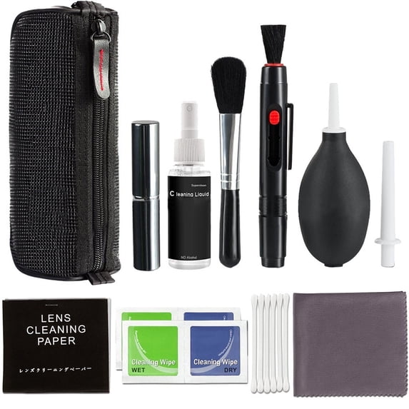 TOUMENY DSLR Camera Lens Cleaning Kit, Professional Multi-Tool Set for Spotless Lenses and LCD Screens, Portable Pouch with Microfiber Pen Brush Blower