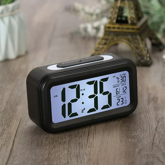 TOUMENY Digital Alarm Clock, Multifunctional Smart Clock with Temperature Monitor, HD LCD Display for Bedroom Home Office