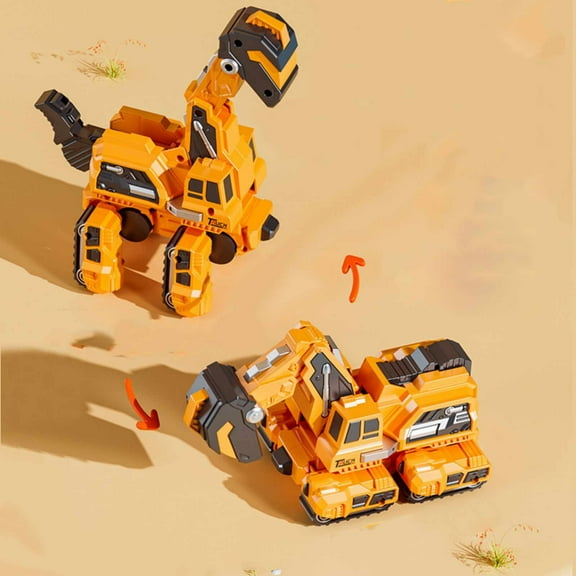 TOUMENY Dinosaur Excavator Car, Crash Deformation Robot Transforming Vehicle Push-Powered Track Wheels, Convertible Dinosaur Robot Excavator Model for Indoor Outdoor Play