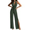 thumbnail image 1 of TOUMENY Fall Jumpsuits for Women Wide Leg High Waist Ruched Drawstring Jumpsuit V Neck Sleeveless Bohemian Loose Romper Green L, 1 of 6