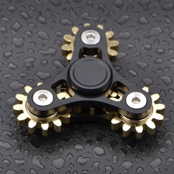 TOUMENY Gear Linkage Fidget Spinner, Brass Gear Rotating Fingertip with Bearings, Manual Turntable Decompression for ADHD Focus Anxiety Relief, Black