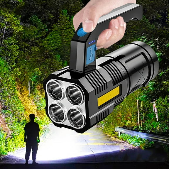 TOUMENY High Brightness Flashlight 4LED Searchlight, Portable USB Rechargeable Strong Lights with 8 Modes, IP44 Waterproof Outdoor Camping Tent Light for Hiking Fishing Emergency