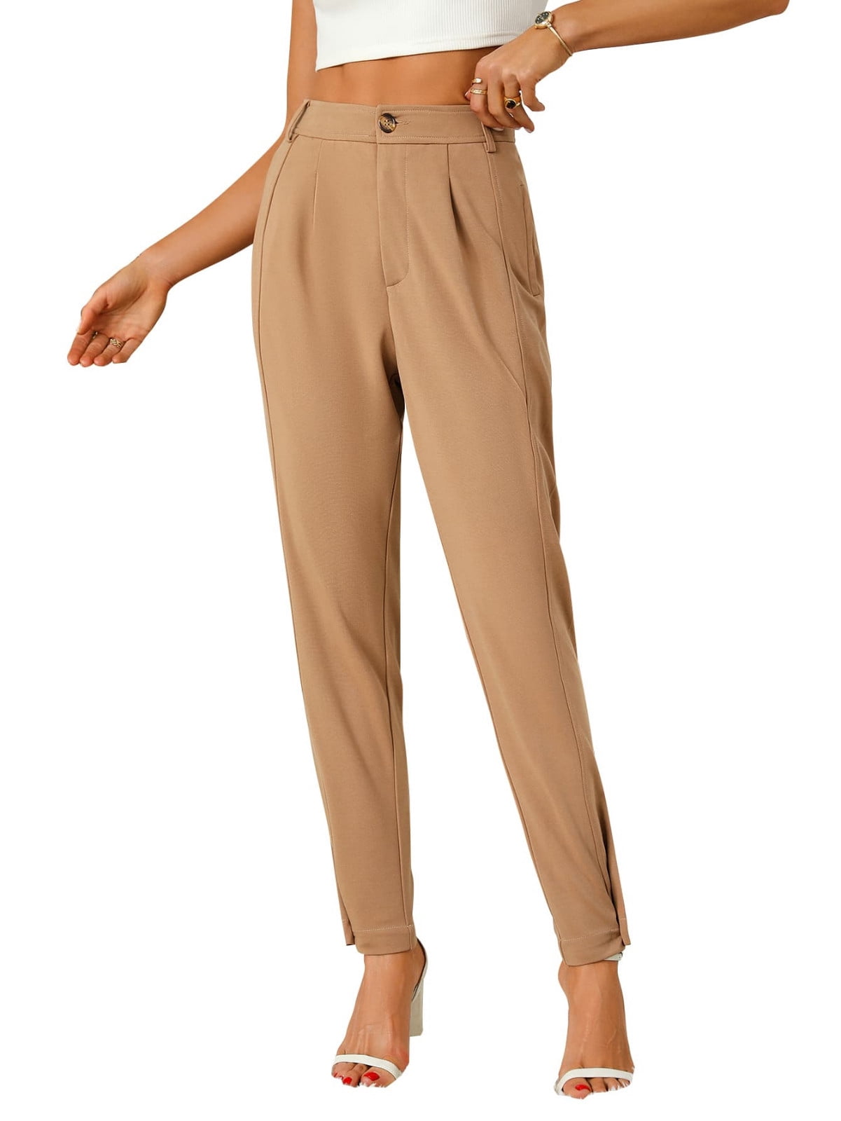 Work By Spring Formula TOUMENY High Waist Trousers for Women Spring Fall Pleated Tapered Ankle ...