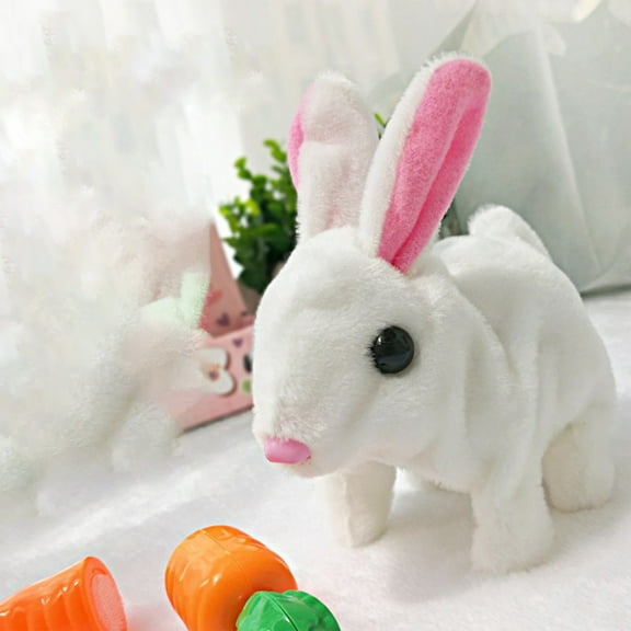 TOUMENY Interactive Stuffed Bunny, White Jumping Pet , Electronic Plush Rabbit with Sound, Bouncing Bunny for Play House, Simulated Pet Companion Gift , White