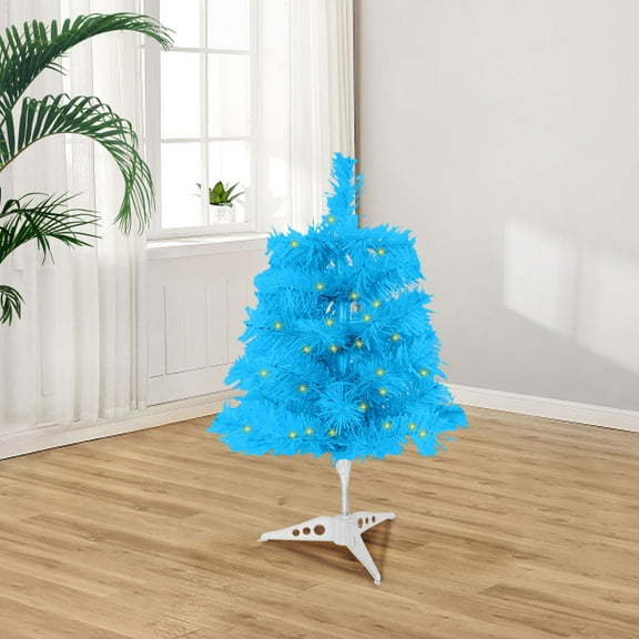 TOUMENY LED Christmas Tree Hinged Spruce, Artificial Holiday Tree with Full Natural Appearance for Home Office Xmas Party Decoration, Premium PVC Easy Assembly Flocked Tree for Living Room, Blue