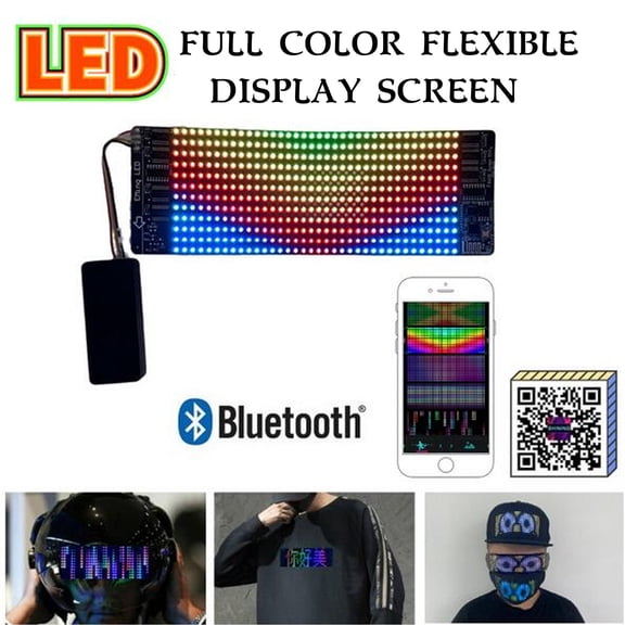 TOUMENY LED Full-Color Flexible Advertising Display, Bluetooth Mobile Phone Editor with APP Control, 432 RGB Lamp Beads Programmable Message Board for Bag Hat Helmet Wine Bottle Outdoor