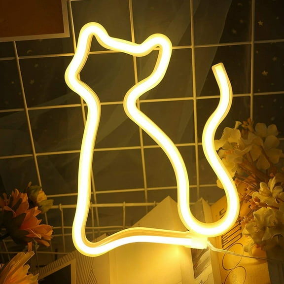 TOUMENY LED Kitty Shaped Neon Atmosphere Light, USB Battery Powered Decorative Light, Energy Saving Plastic Night Light for Bedroom Living Room