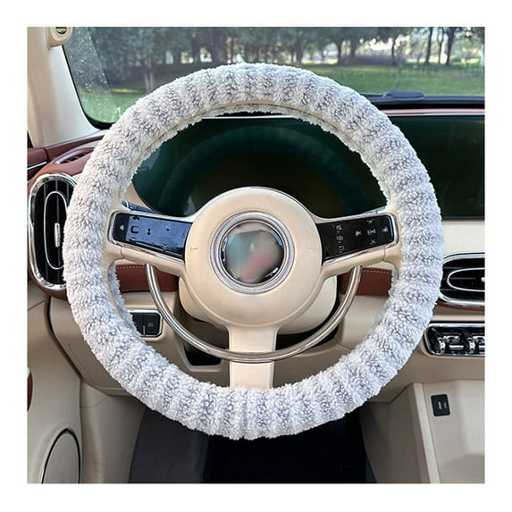 TOUMENY Lamb Wool Steering Wheel Cover, Winter Warm Antifreeze Car Handle, Antislip Wear-Resistant Striped Design
