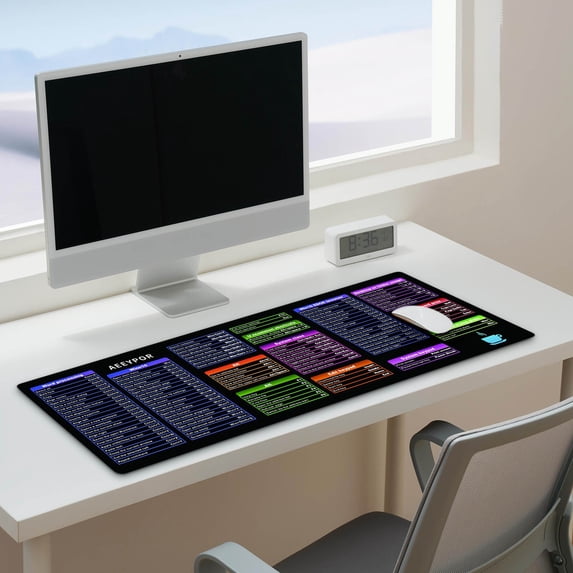 TOUMENY Large Keyboard Pad with Shortcut Keys, Office Desk Mat for Enhanced Productivity, Non-Slip Rubber Base and Stitched Edges