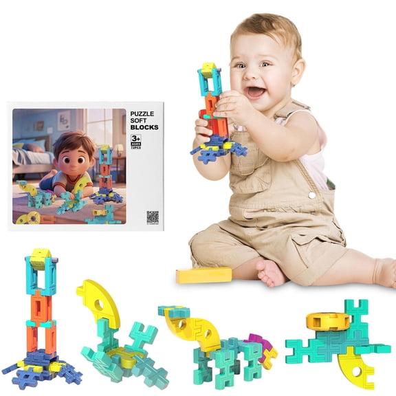 TOUMENY Large Soft Building Bricks, 72-Piece DIY Educational Blocks, Safe Jumbo Building for Gift