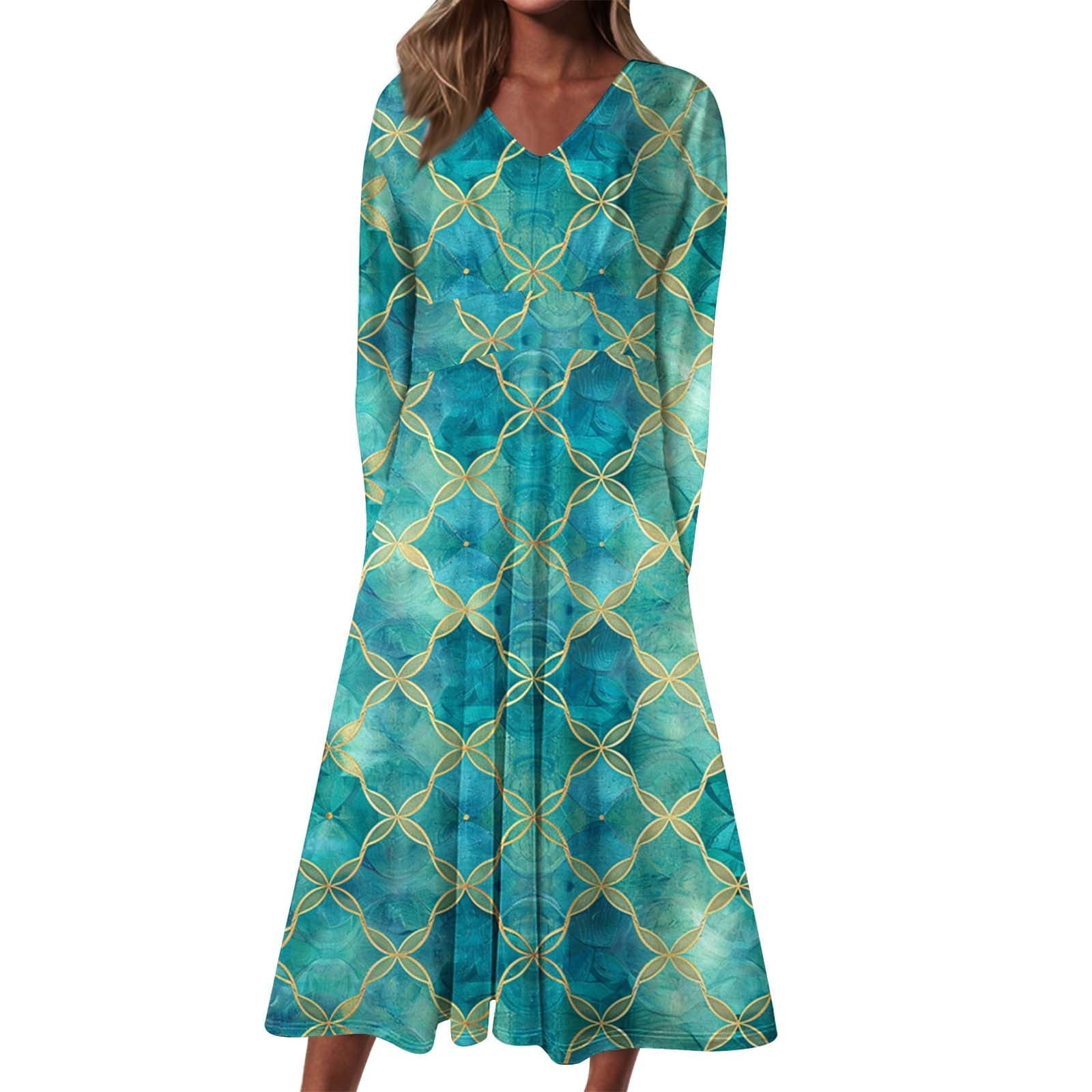 TOUMENY Long Sleeve Midi Dress Winter Wedding Guest Dress Long sleeve V ...