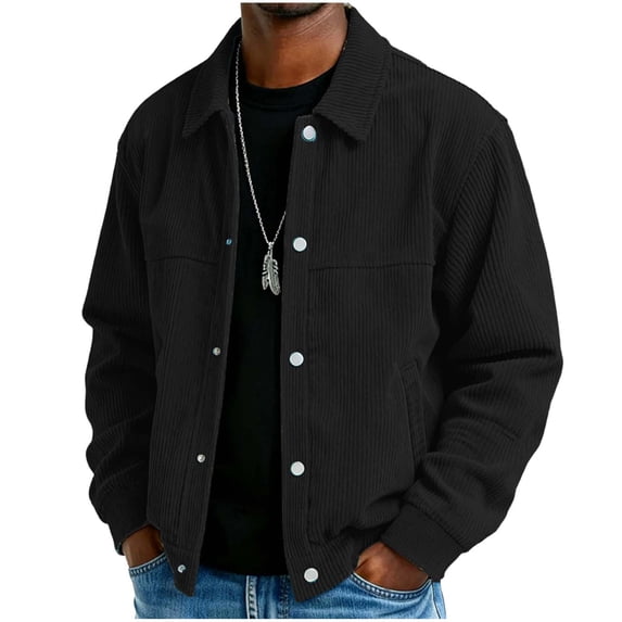 TOUMENY Men Cardigan Casual Solid Button Down Long Sleeve Collared Loose Coat Fashion Spring Fall Winter Jacket with Pockets Black L