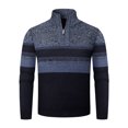 thumbnail image 1 of TOUMENY Men Half Zip Sweater Color Block Stand Collar Long Sleeve Slim Knit Pullover Casual Winter Warm Striped Top Blue L, 1 of 6