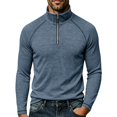 thumbnail image 1 of TOUMENY Men Half Zip Sweater Long Sleeve Slim Casual Knit Pullover Stand Collar Solid Raglan Fall Winter Workout Tops Blue L, 1 of 6