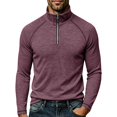 thumbnail image 1 of TOUMENY Men Half Zip Sweater Long Sleeve Slim Casual Knit Pullover Stand Collar Solid Raglan Fall Winter Workout Tops Wine XXXL, 1 of 6
