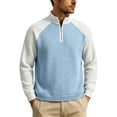 thumbnail image 1 of TOUMENY Men Half Zip Sweater Stand Collar Long Sleeve Color Block Casual Loose Pullover Fall Winter Fashion Knit Tops Light Blue M, 1 of 7