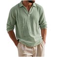 thumbnail image 1 of TOUMENY Men Linen Shirts Casual Long Sleeve Lightweight Breathable Shirt Solid Button Down Loose Fit Vacation Beach Summer Fall Tops Green XL, 1 of 7