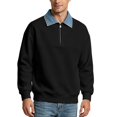 thumbnail image 1 of TOUMENY Men Sweater Fall Winter Collared Long Sleeve Solid Casual Comfy Tops Men Color Block Loose Half-Zip Pullover Black L, 1 of 7